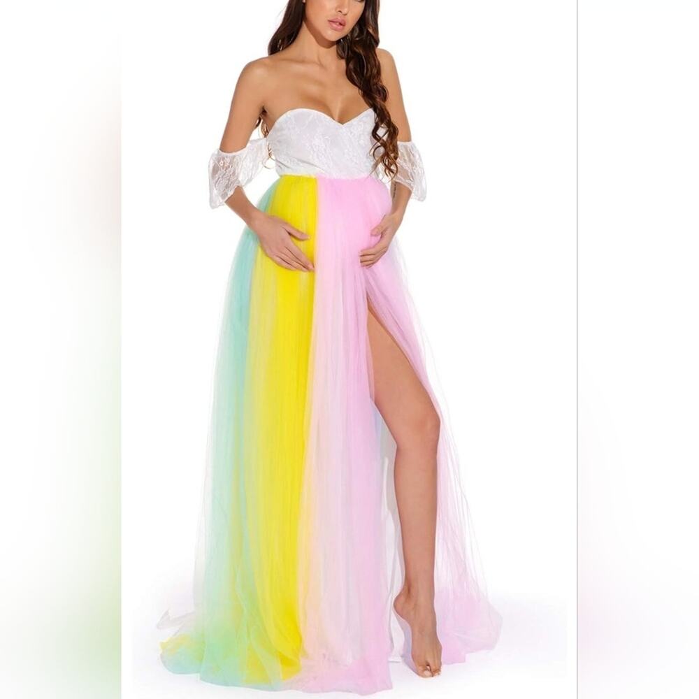 Rainbow Off-Shoulder Maternity Gown